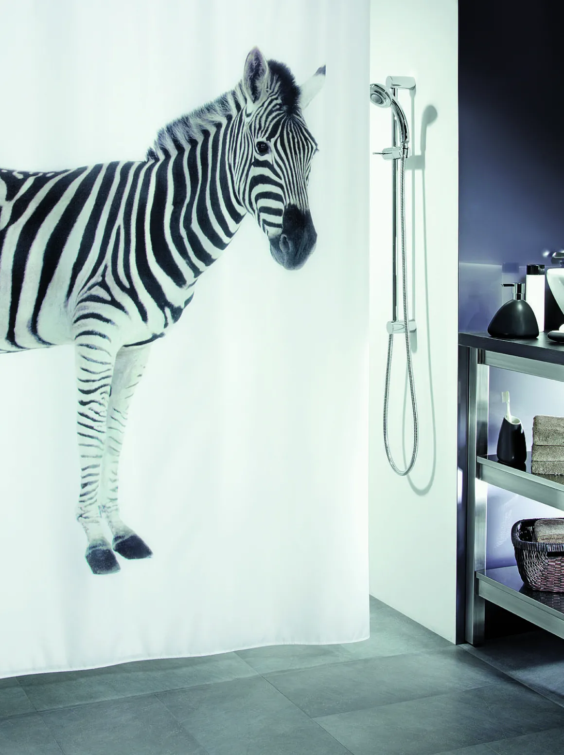 Spirella Douchegordijn Zebra Zwart 180Cm