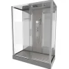 Technische Eigenschappen:75X150X215Cmbenodigde Hoogte Voor Installatie 230Cmmetaalgrijs Gelakte Aluminium Structuuromkeerbare Schuifdeur In 6 Mm Van Gehard Glasachterwand Van Grijs Gehard Glas Van 5 Mmcomposiet Houten Kolom Met Roestvrijstalen Plaatvoorwanden En Zijkanten Met Gematteerde Bandenversterkt Grijs Acryl Dak En Douchebakmagnetische Sluitingsiliconenvrije Montagetoebehoren: Rvs Regendouchekopanti-Kalksteen Multi-Jet Roestvrijstalen Hydromassagepaneelanti-Kalksteen Handdouchepvc-Slang Met Metallic Effectglazen Plankenverchroomd Roestvrijstalen Handvatmechanische Mengkraan90 Mm Afvoer Met Hoog Debietcomposiet Houten Roostergeleverd Met Aansluitslangen