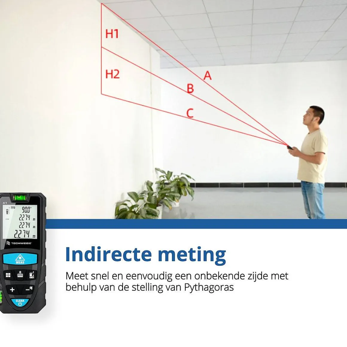 Techweise Laser Afstandsmeter 50M - Met Alle Meetopties