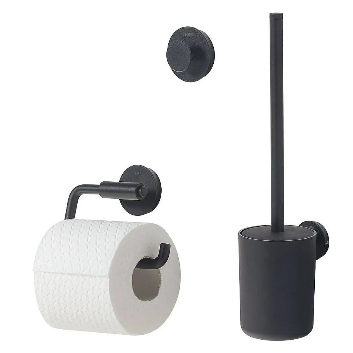 Tiger Toiletaccessoireset Urban Toiletborstel Met Houder + Toiletrolhouder Zonder Klep + Handdoekhaak Zwart