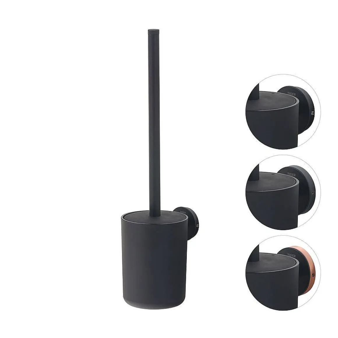 Tiger Toiletaccessoireset Urban Toiletborstel Met Houder + Toiletrolhouder Zonder Klep + Handdoekhaak Zwart