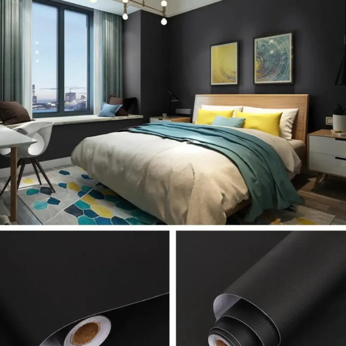 Zelfklevend Behang - Vinyl - Zwart - Zwart Effen - Nero Solido - 122Cmx10M